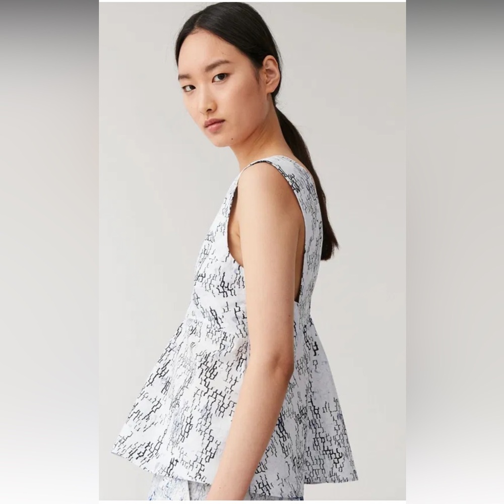 Cos Printed Organic Cotton Top Sz 4 White Sleeveless V Neck